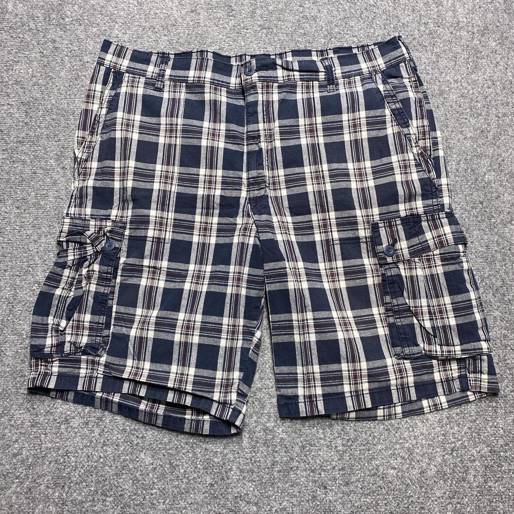 Lee Cargo Shorts Mens 40 Blue White Plaid Cotton Blend Stretch Casual